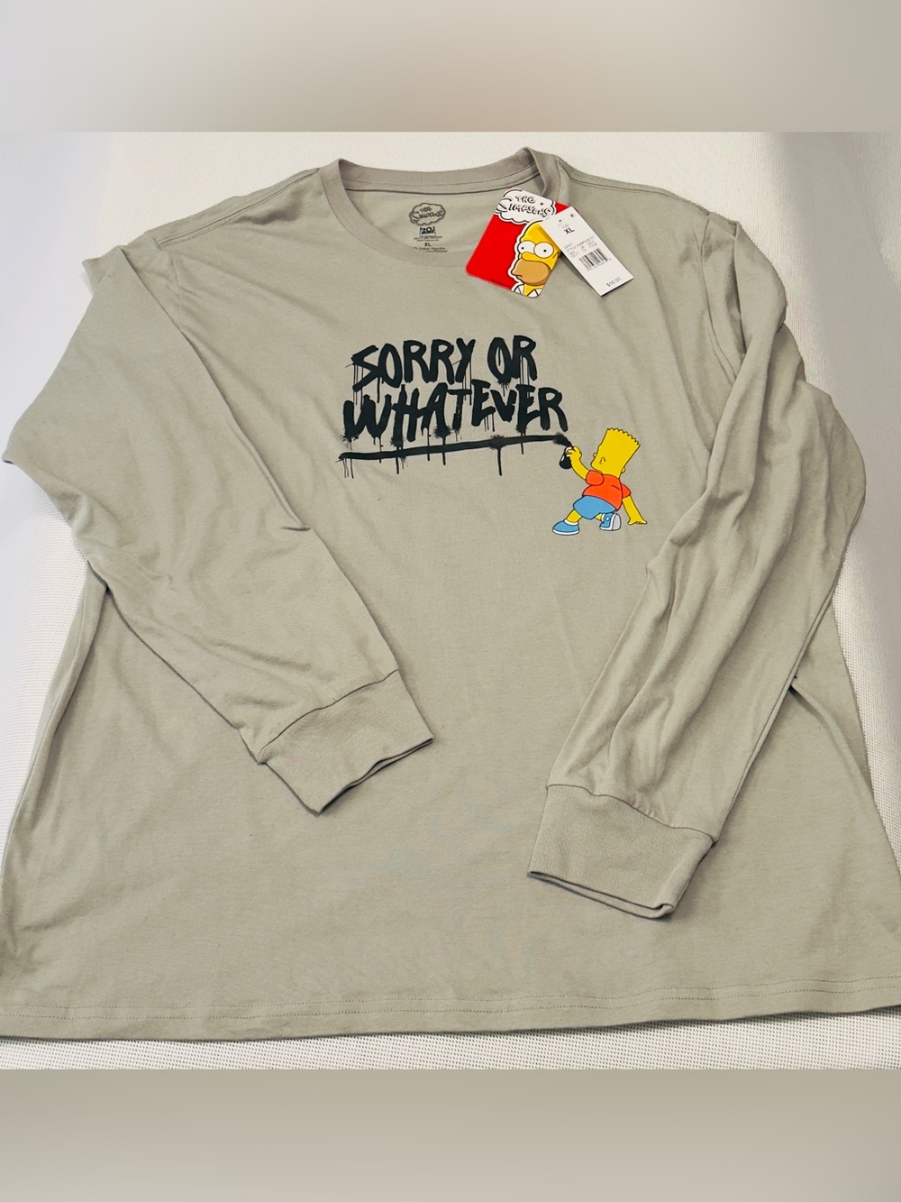 The Simpsons Bart 'Sorry Or Whatever' Long Sleeve Tee - Sage